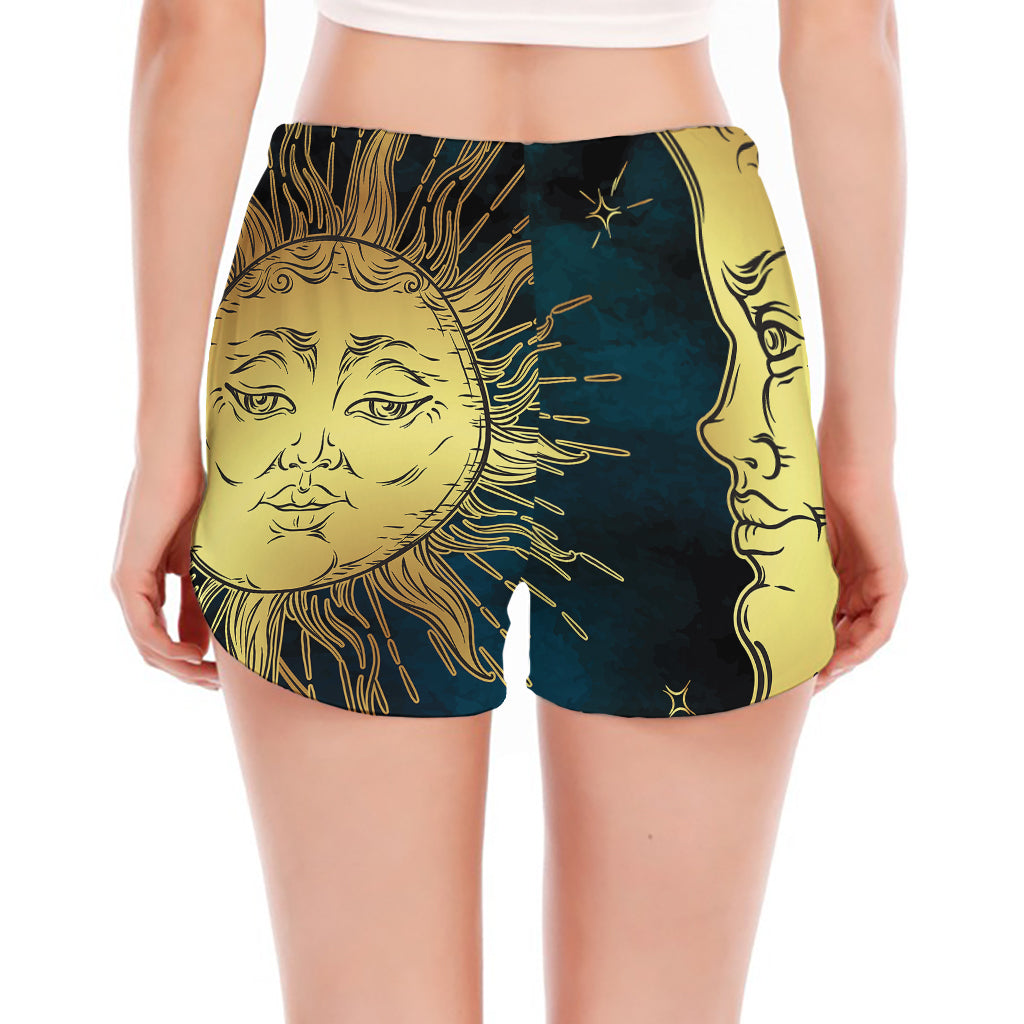Vintage Sun And Moon Print Women's Split Running Shorts