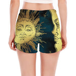 Vintage Sun And Moon Print Women's Split Running Shorts