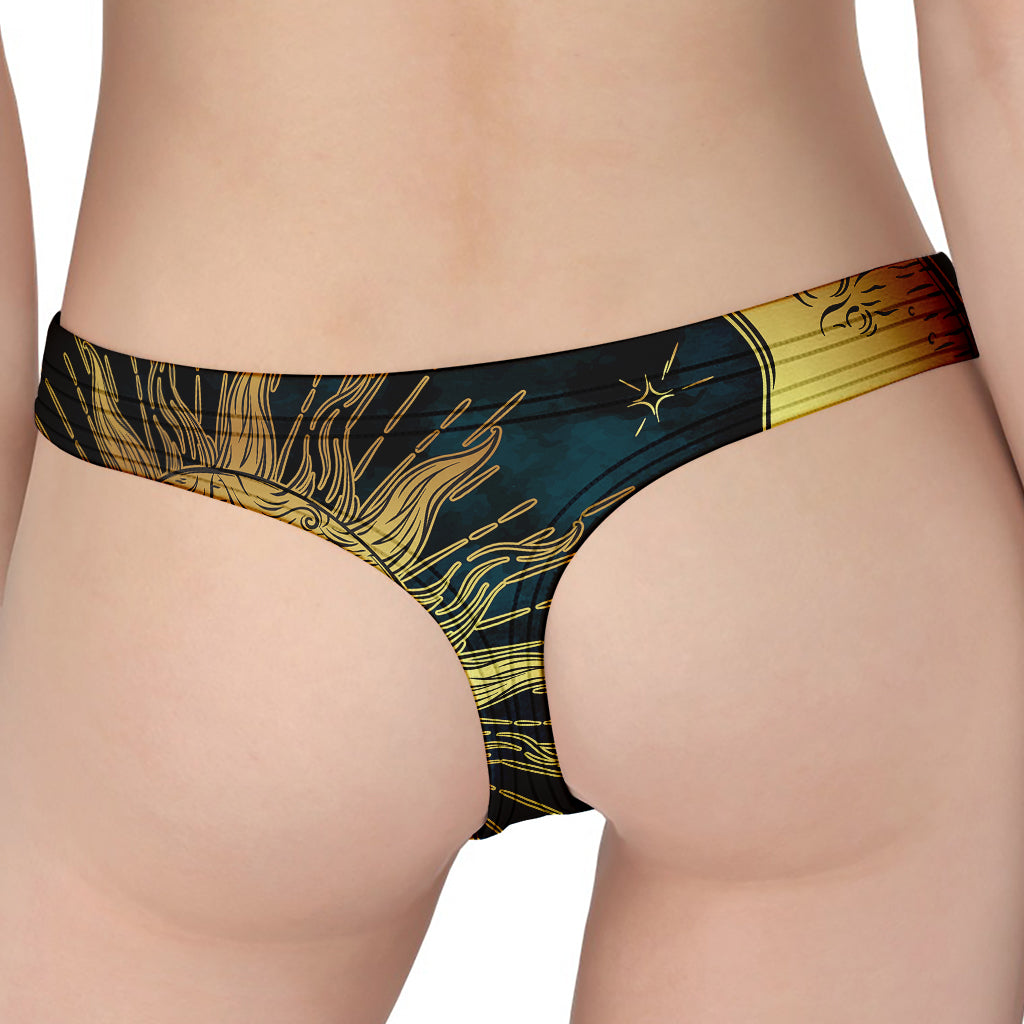 Vintage Sun And Moon Print Women's Thong