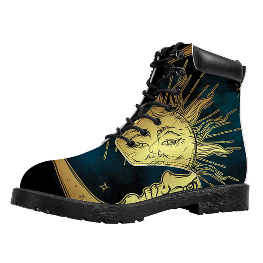 Vintage Sun And Moon Print Work Boots