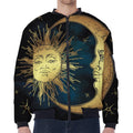 Vintage Sun And Moon Print Zip Sleeve Bomber Jacket
