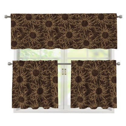 Vintage Sun Pattern Print 3 Piece Kitchen Curtains