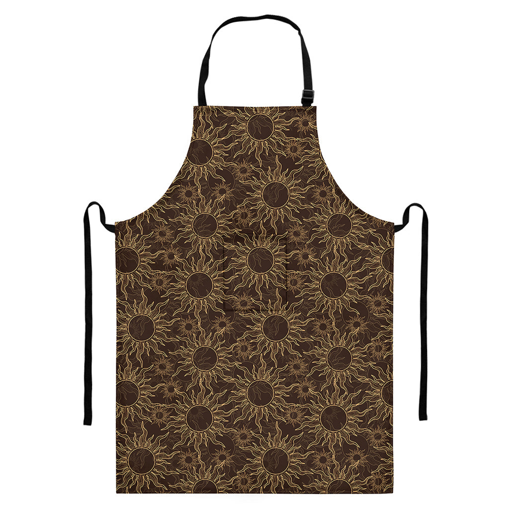 Vintage Sun Pattern Print Bib Apron With Pocket