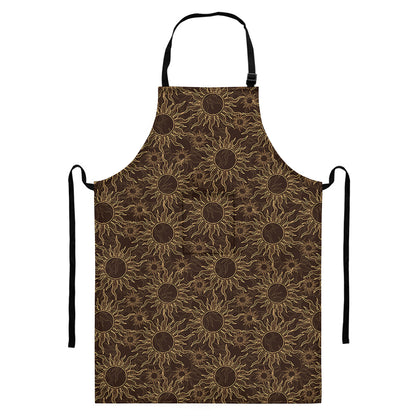 Vintage Sun Pattern Print Bib Apron With Pocket