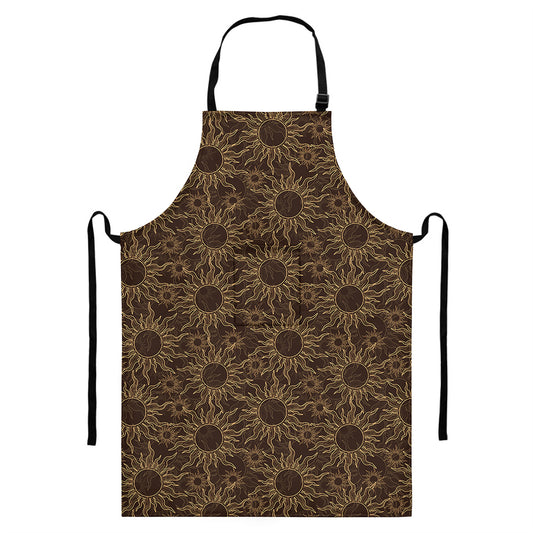 Vintage Sun Pattern Print Bib Apron With Pocket
