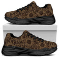 Vintage Sun Pattern Print Black Chunky Shoes