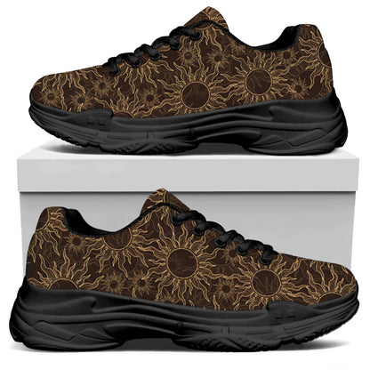 Vintage Sun Pattern Print Black Chunky Shoes