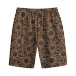 Vintage Sun Pattern Print Cotton Shorts