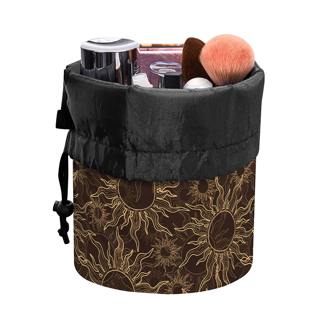 Vintage Sun Pattern Print Drawstring Makeup Bag