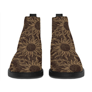 Vintage Sun Pattern Print Flat Ankle Boots