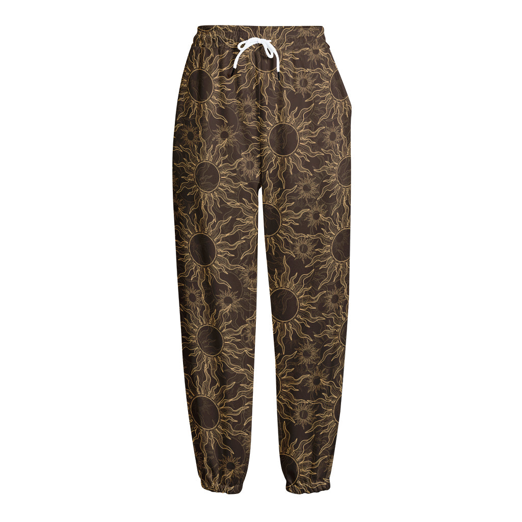 Vintage Sun Pattern Print Fleece Lined Knit Pants