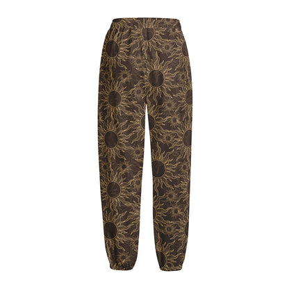 Vintage Sun Pattern Print Fleece Lined Knit Pants