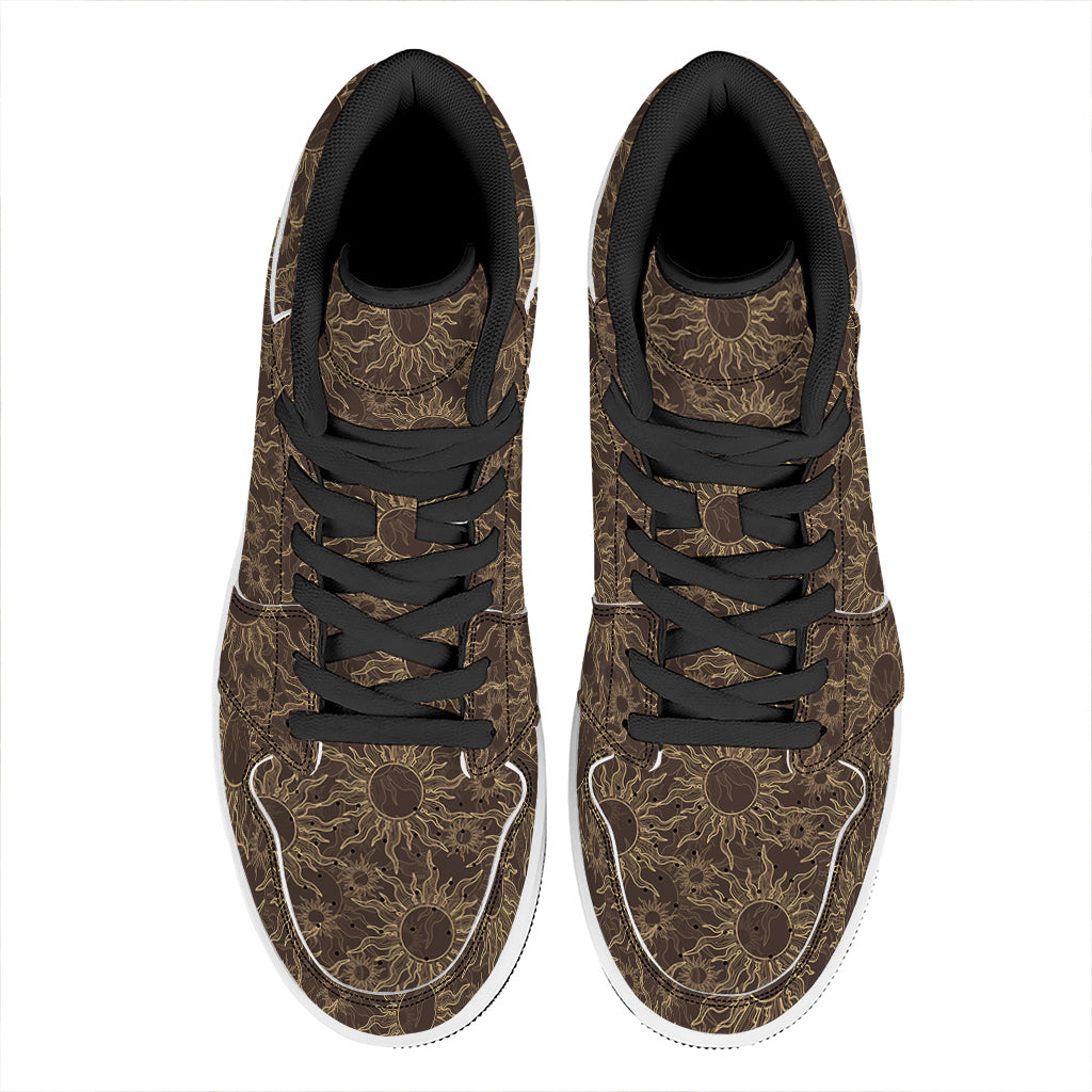 Vintage Sun Pattern Print High Top Leather Sneakers