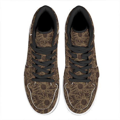 Vintage Sun Pattern Print High Top Leather Sneakers