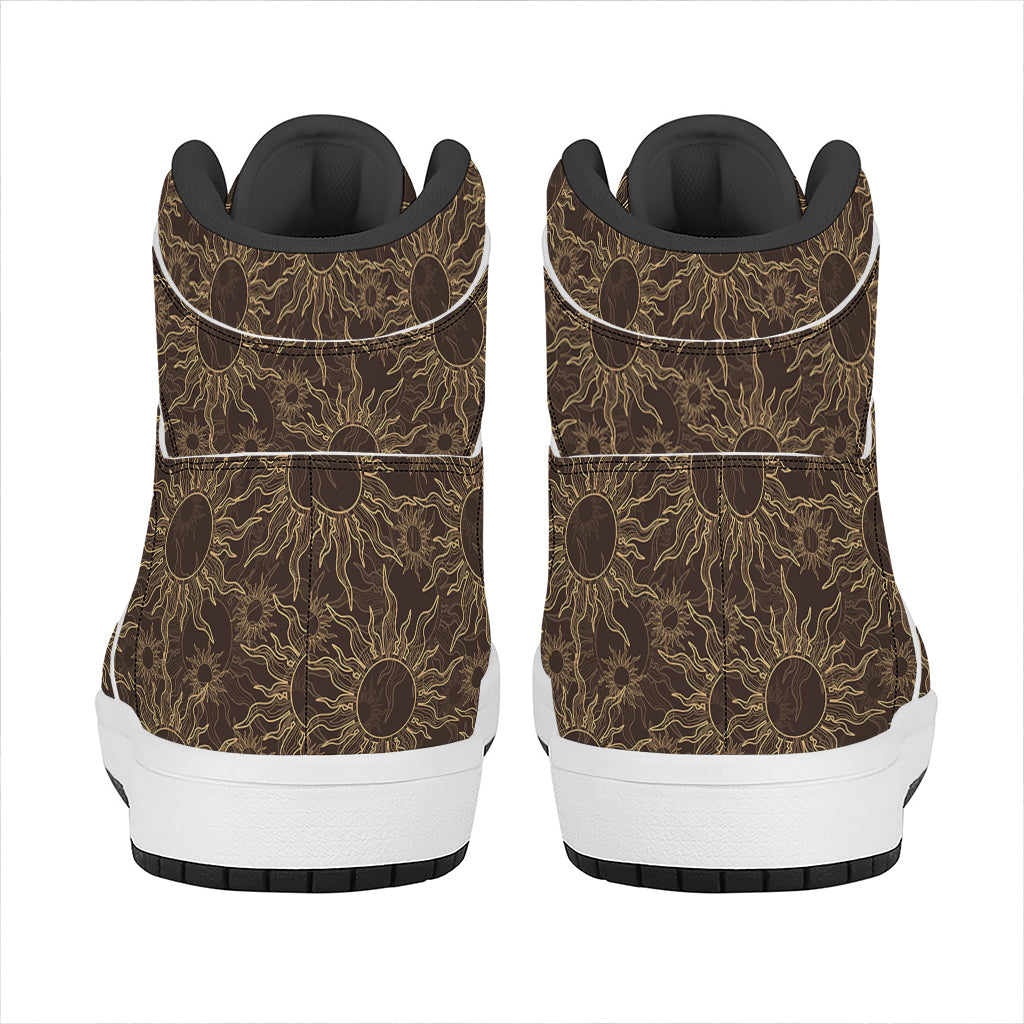 Vintage Sun Pattern Print High Top Leather Sneakers