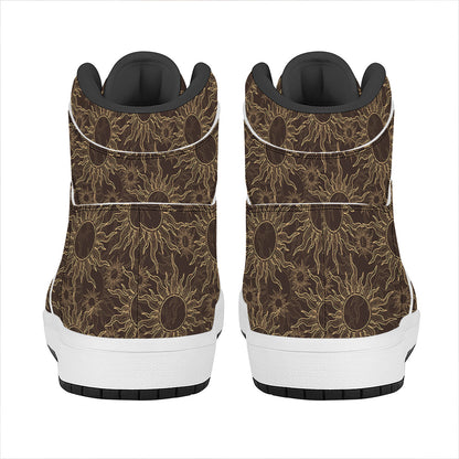Vintage Sun Pattern Print High Top Leather Sneakers
