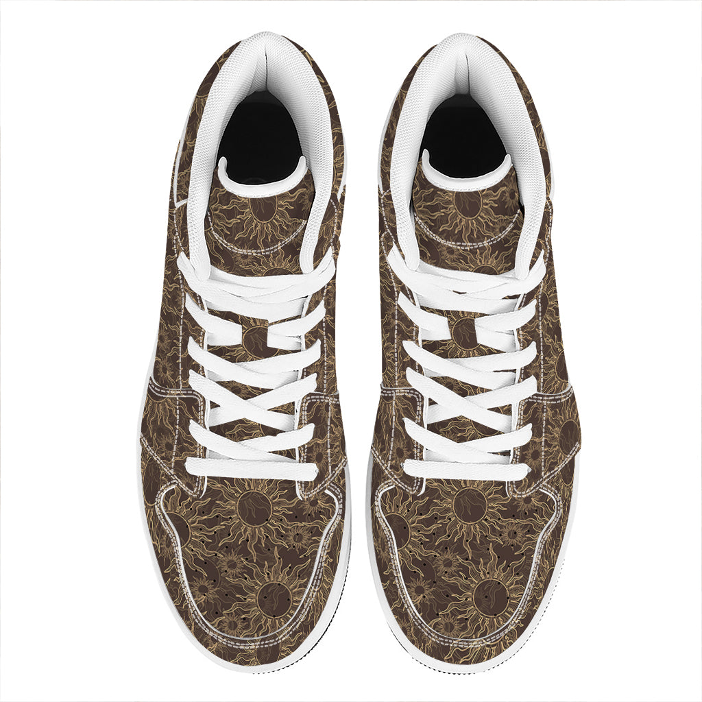 Vintage Sun Pattern Print High Top Leather Sneakers