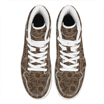 Vintage Sun Pattern Print High Top Leather Sneakers