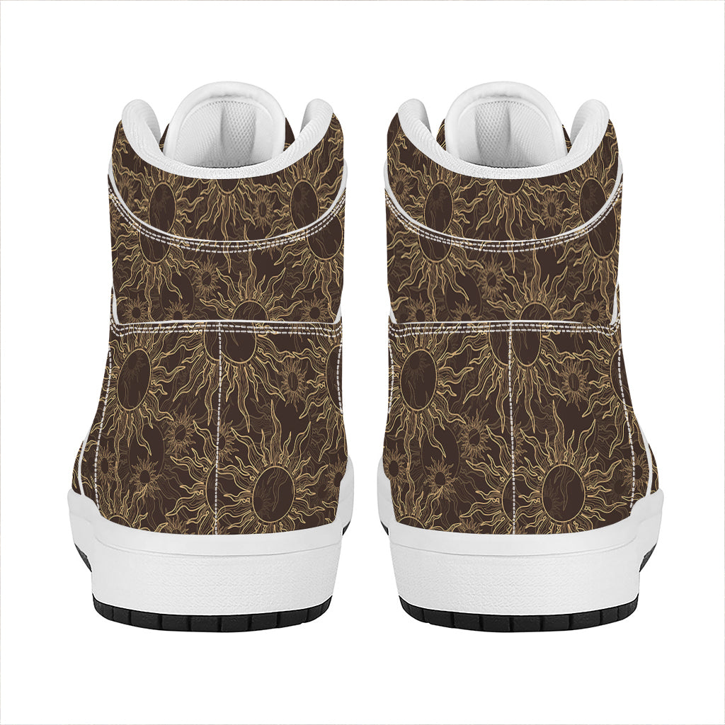 Vintage Sun Pattern Print High Top Leather Sneakers