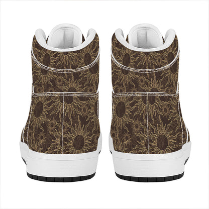 Vintage Sun Pattern Print High Top Leather Sneakers