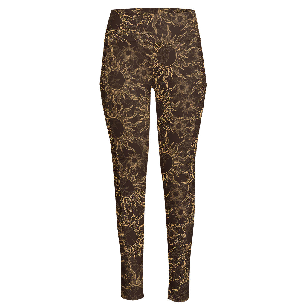 Vintage Sun Pattern Print High-Waisted Pocket Leggings
