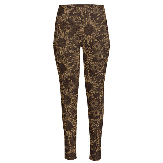 Vintage Sun Pattern Print High-Waisted Pocket Leggings