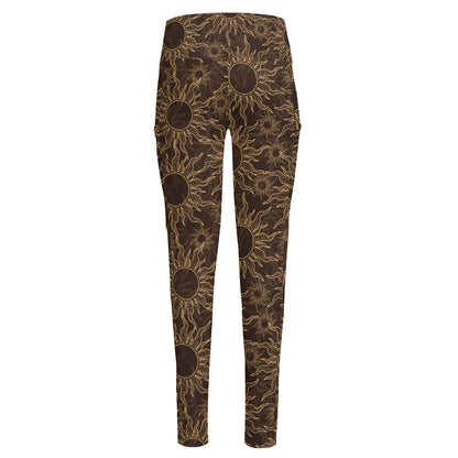 Vintage Sun Pattern Print High-Waisted Pocket Leggings