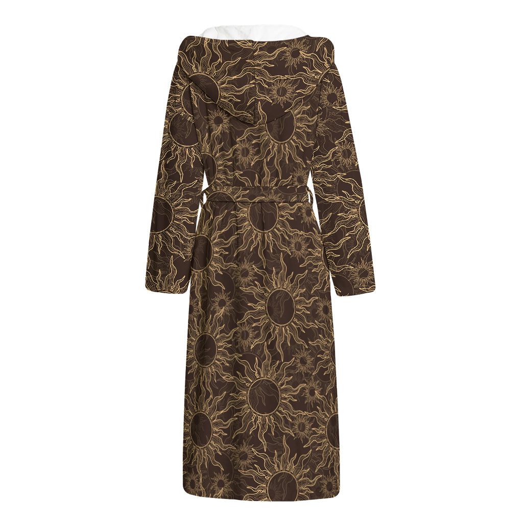 Vintage Sun Pattern Print Hooded Bathrobe
