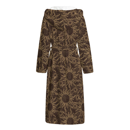 Vintage Sun Pattern Print Hooded Bathrobe