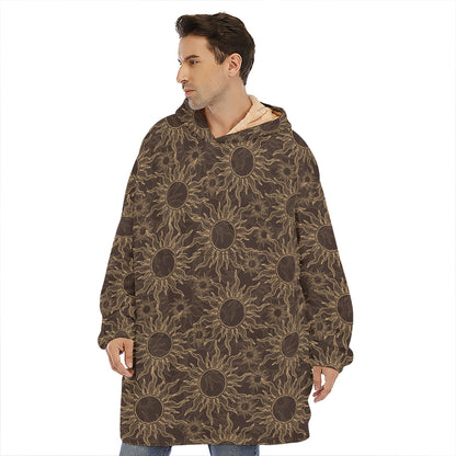 Vintage Sun Pattern Print Hoodie Blanket