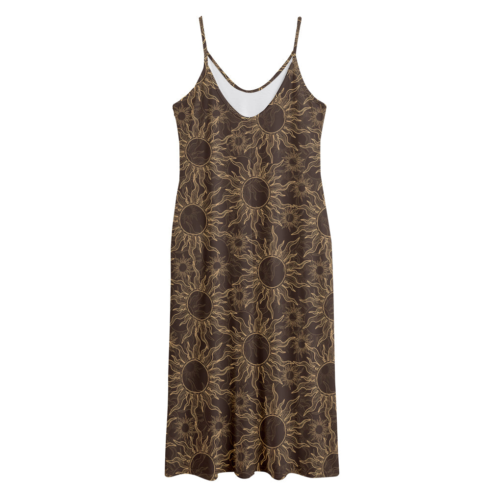 Vintage Sun Pattern Print Jersey Midi Cami Dress