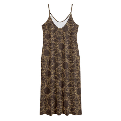 Vintage Sun Pattern Print Jersey Midi Cami Dress