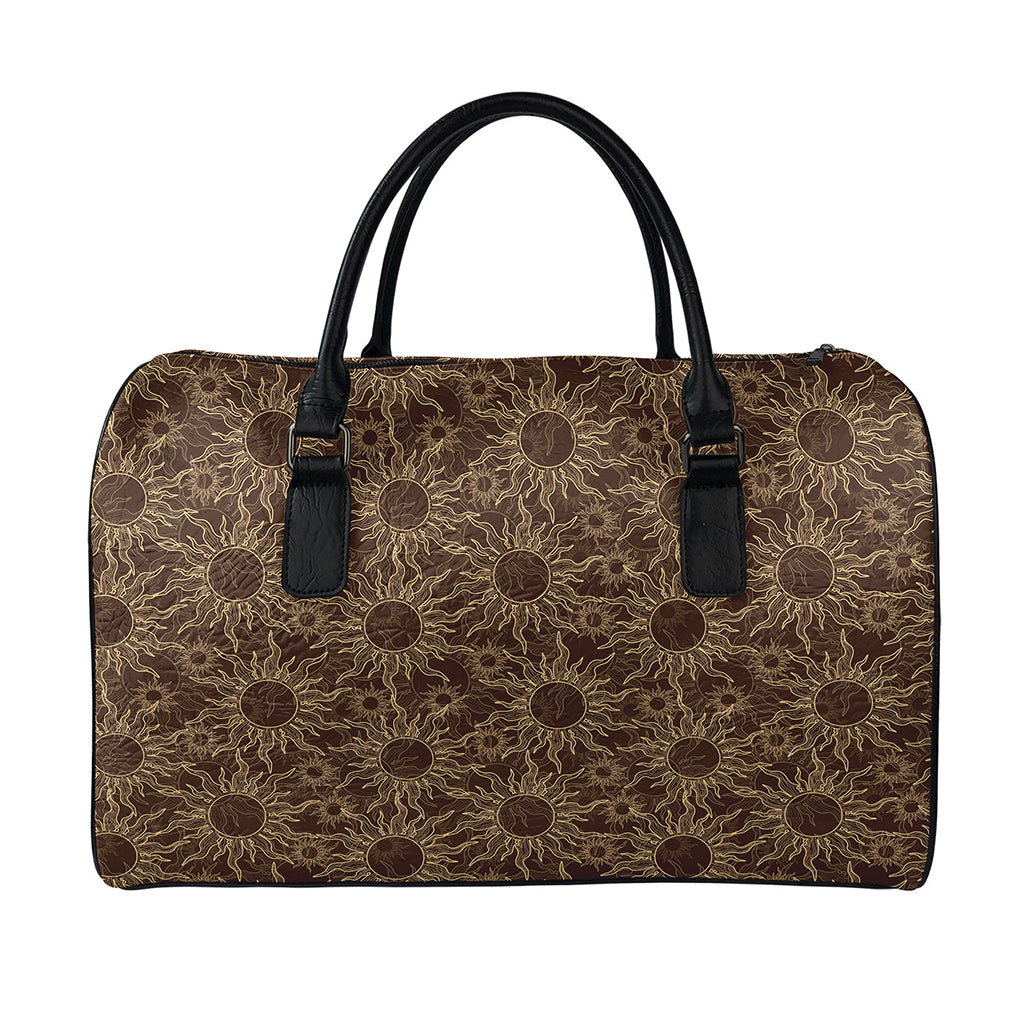 Vintage Sun Pattern Print Leather Duffle Bag