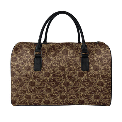 Vintage Sun Pattern Print Leather Duffle Bag