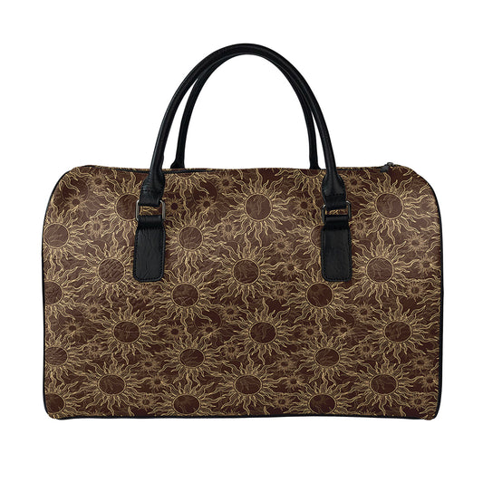 Vintage Sun Pattern Print Leather Duffle Bag