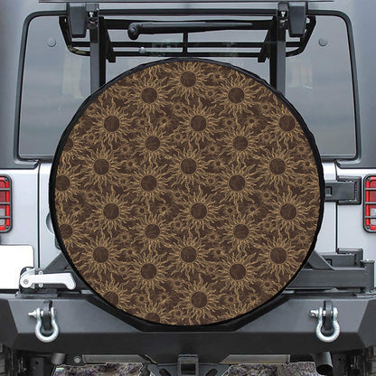 Vintage Sun Pattern Print Leather Spare Tire Cover