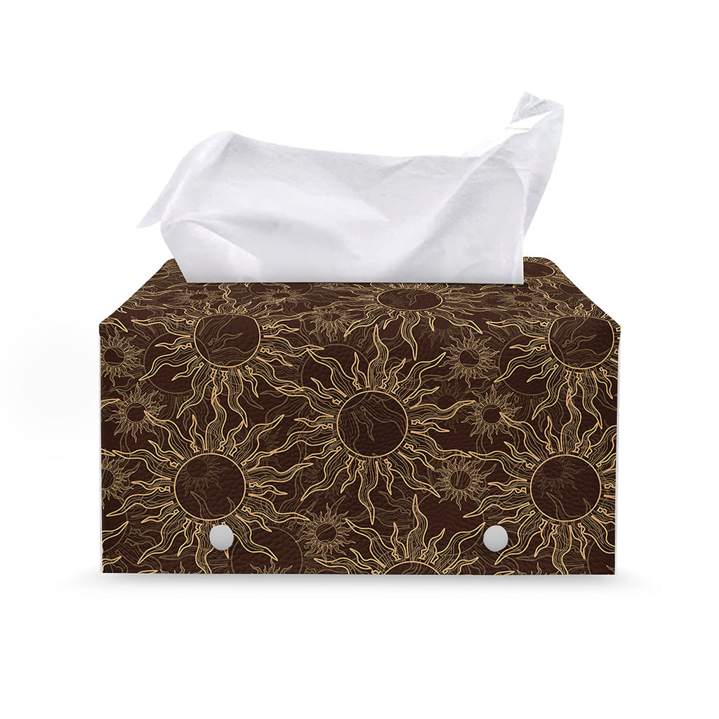 Vintage Sun Pattern Print Leather Tissue Box Cover