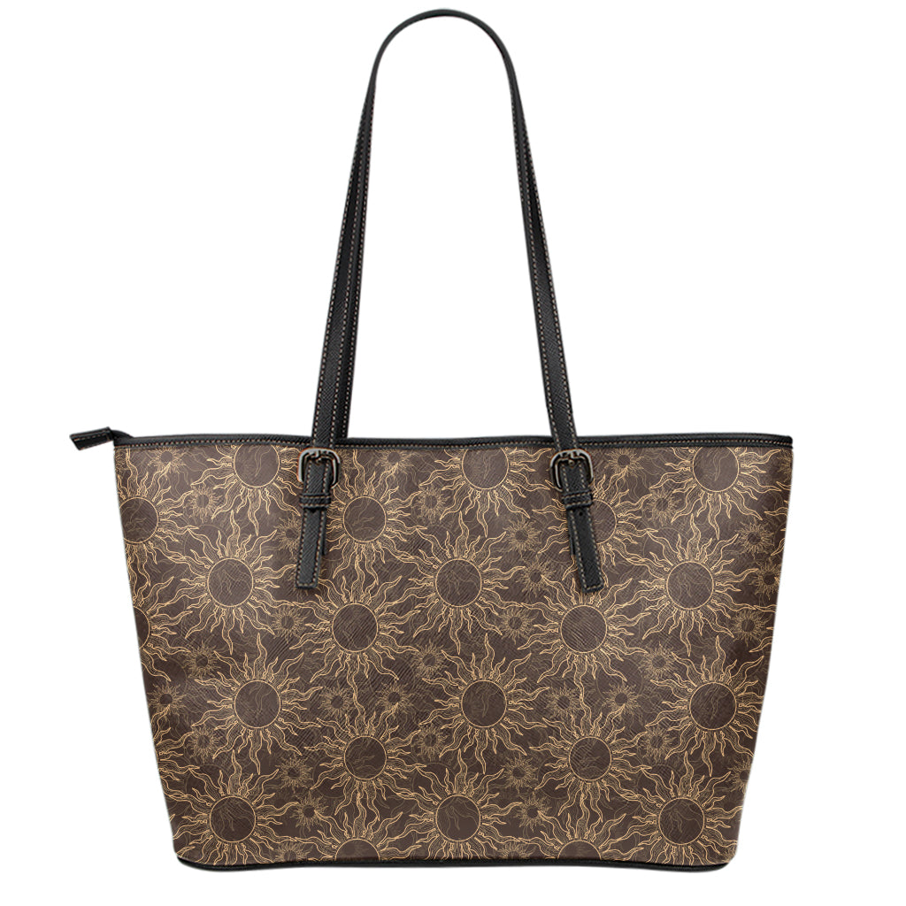 Vintage Sun Pattern Print Leather Tote Bag