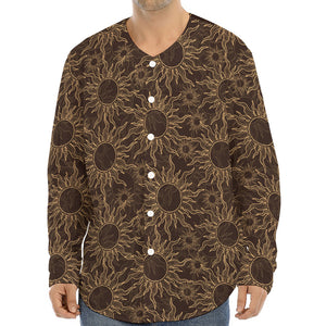 Vintage Sun Pattern Print Long Sleeve Baseball Jersey