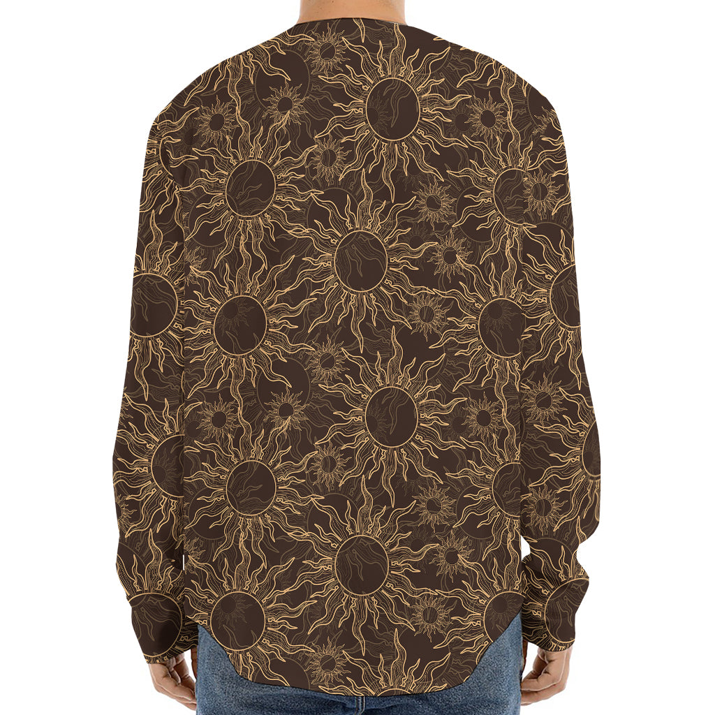 Vintage Sun Pattern Print Long Sleeve Baseball Jersey