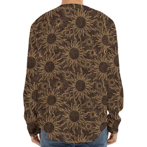 Vintage Sun Pattern Print Long Sleeve Baseball Jersey