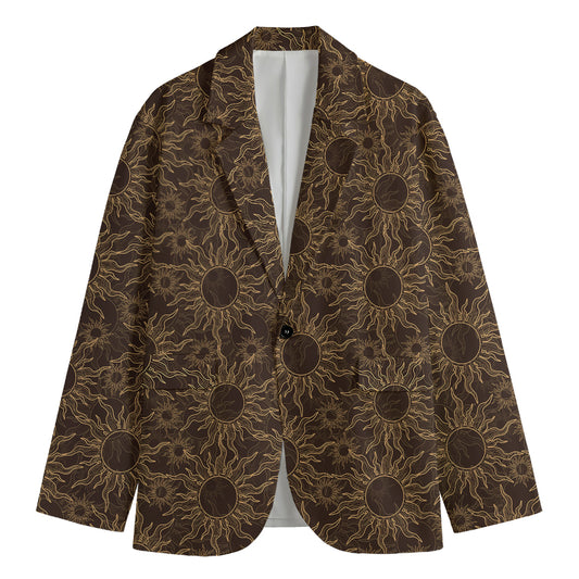 Vintage Sun Pattern Print Men's Cotton Blazer