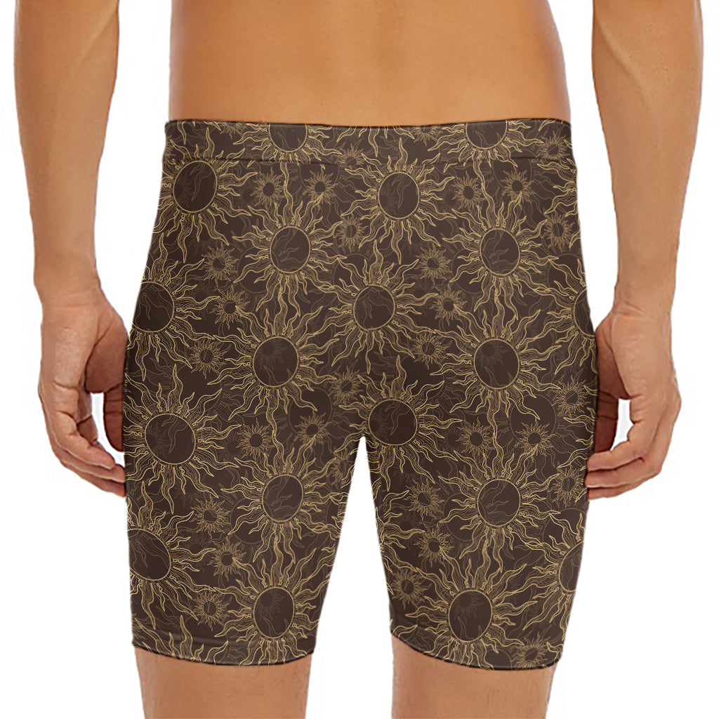 Vintage Sun Pattern Print Men's Long Boxer Briefs