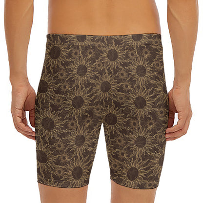 Vintage Sun Pattern Print Men's Long Boxer Briefs