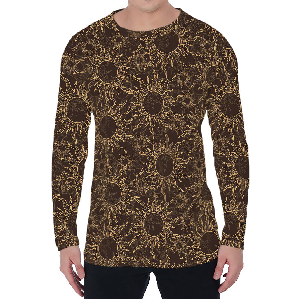 Vintage Sun Pattern Print Men's Long Sleeve T-Shirt