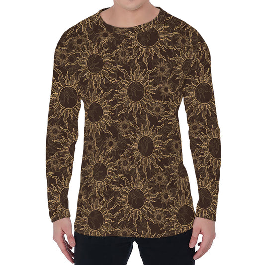 Vintage Sun Pattern Print Men's Long Sleeve T-Shirt