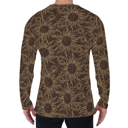 Vintage Sun Pattern Print Men's Long Sleeve T-Shirt