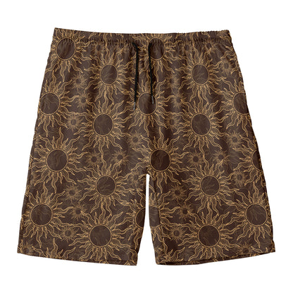 Vintage Sun Pattern Print Men's Swim Trunks