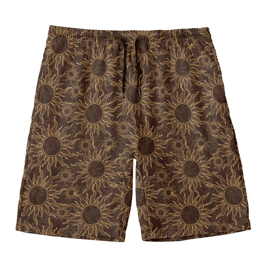 Vintage Sun Pattern Print Men's Swim Trunks