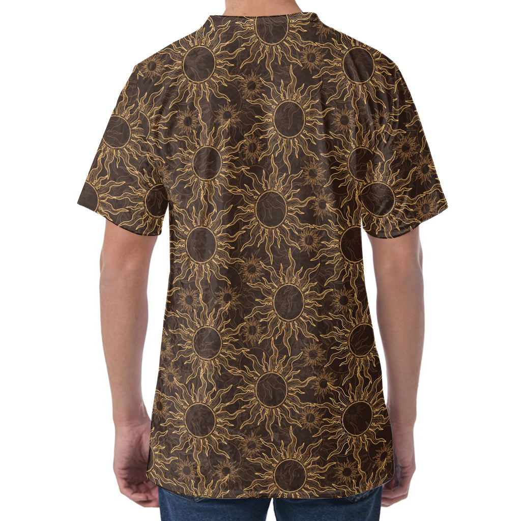 Vintage Sun Pattern Print Men's Velvet T-Shirt